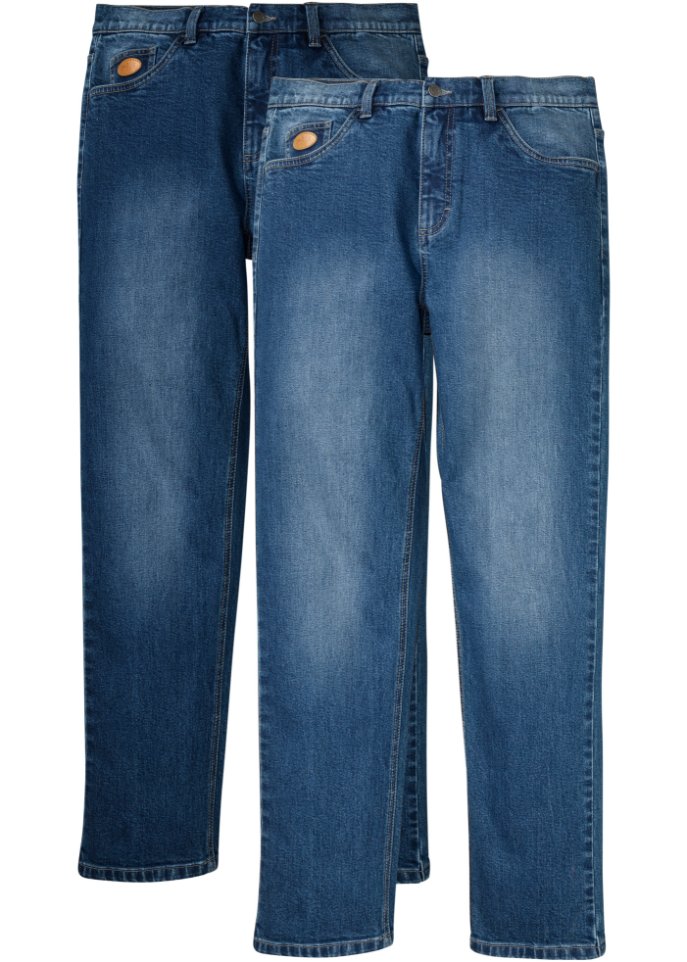 Classic Fit Stretch-Jeans mit recycelter Baumwolle, Tapered (2er Pack) in blau von vorne - John Baner JEANSWEAR