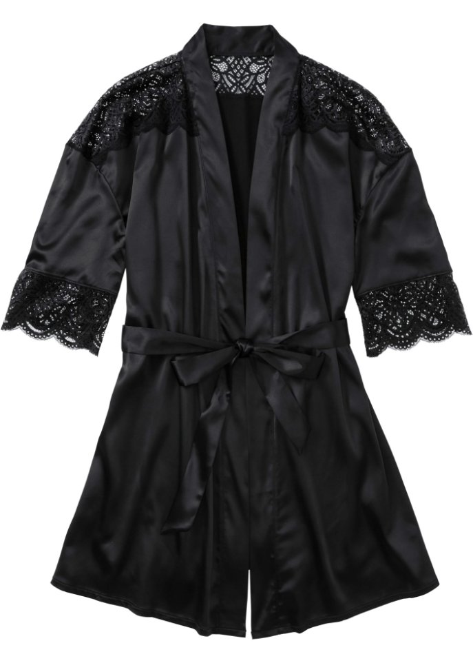 Kimono in schwarz von vorne - BODYFLIRT