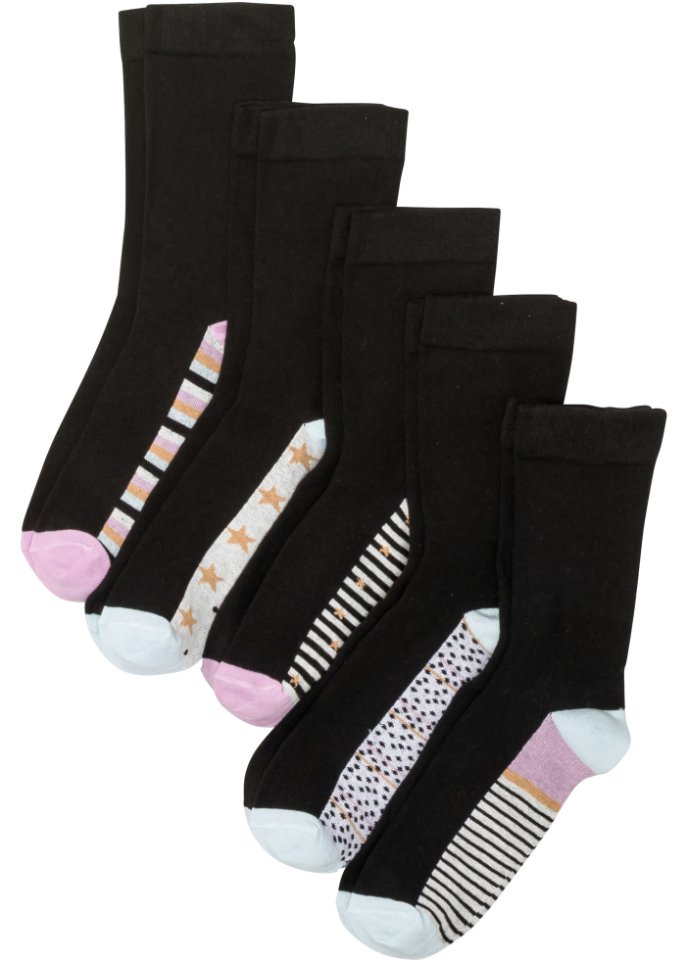 Socken mit druckfreiem Bündchen mit Bio-Baumwolle (5er Pack) in schwarz von vorne - bpc bonprix collection