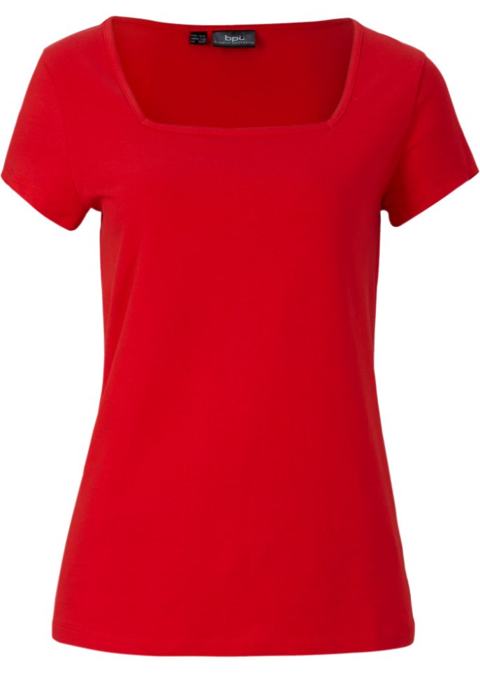 Kurzarmshirt mit Karree-Ausschnitt in rot von vorne - bpc bonprix collection