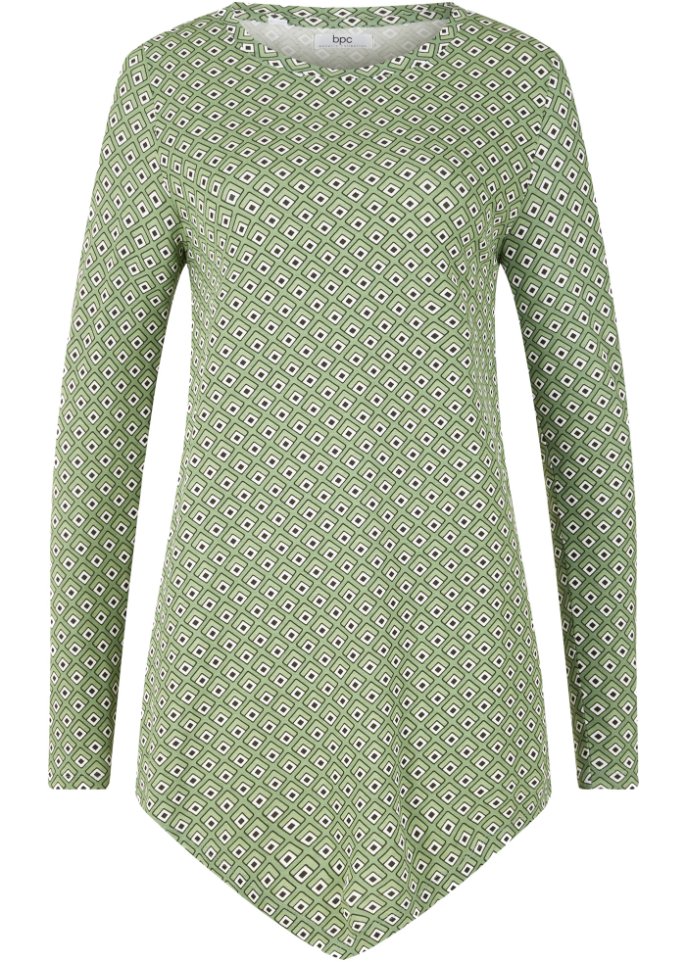 Langarmshirt mit Zipfelsaum in grün von vorne - bpc bonprix collection