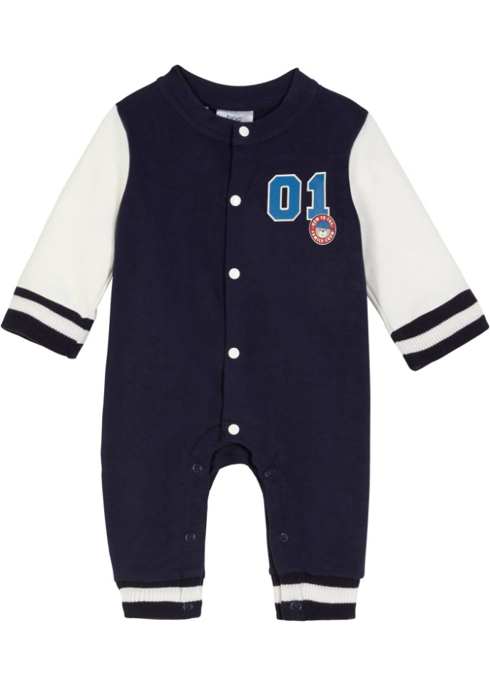 Baby Sweat-Jumpsuit aus Bio-Baumwolle in blau von vorne - bpc bonprix collection