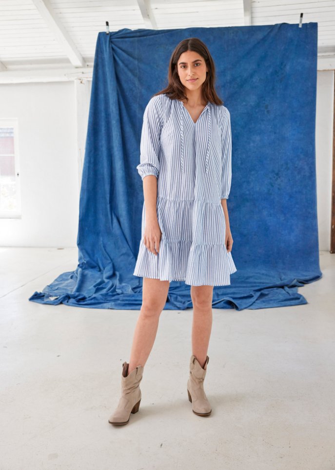 Luftiges Tunika-Kleid mit Streifen - | Damen blau bonprix 