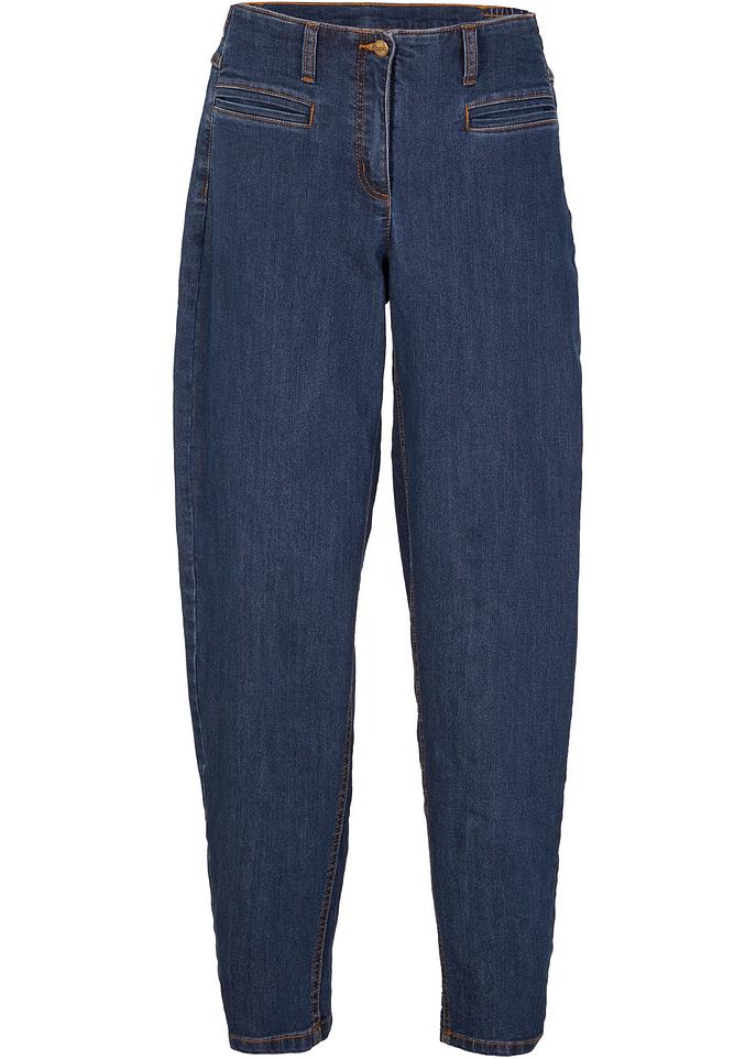 Jeans mit teilelastischem Bund, Ballon-Shape in blau von vorne - bpc bonprix collection