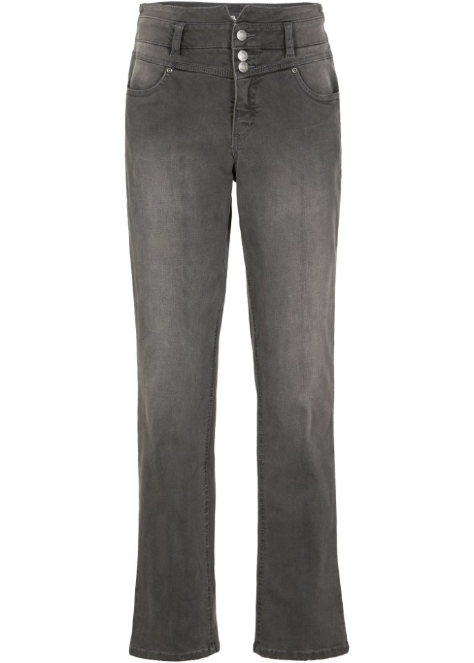 Wide Fit Shaping-Super-Stretch-Jeans, Highwaist in grau von vorne - John Baner JEANSWEAR
