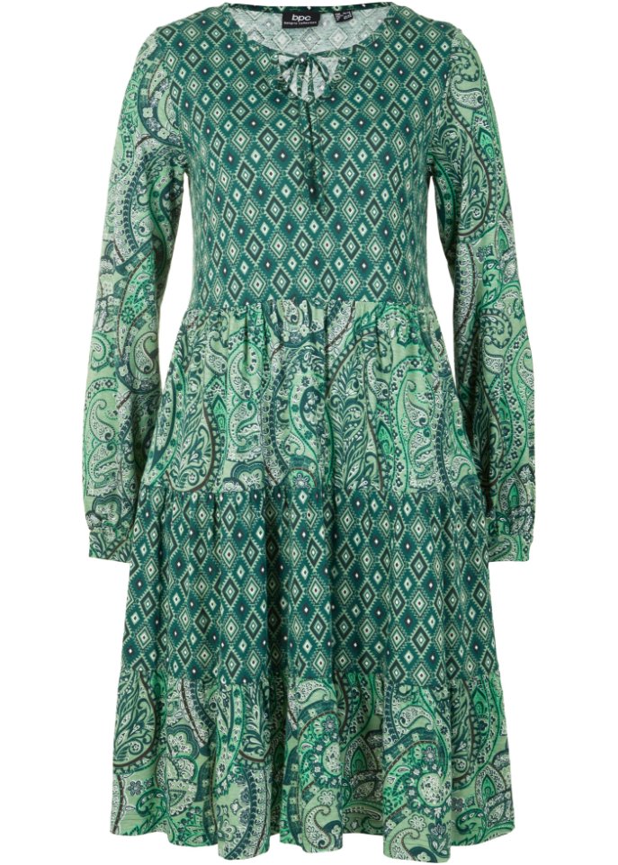 Kurzes Jerseykleid aus Baumwoll- Viskose Mischung, A-Linie in grün von vorne - bpc bonprix collection