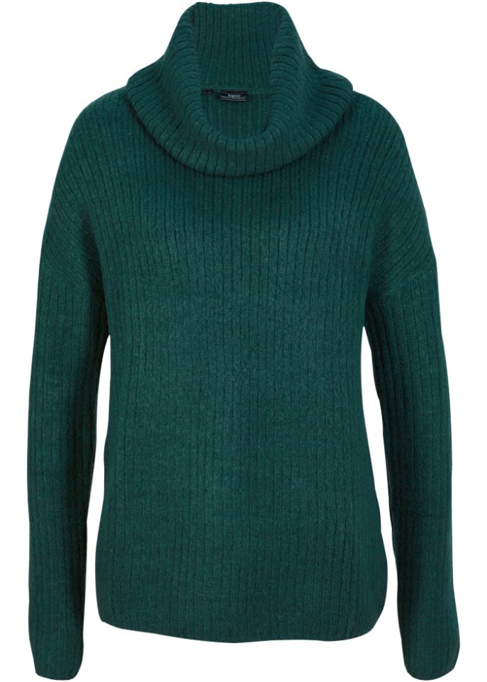 Oversize Pullover mit weitem Kragen in grün von vorne - bpc bonprix collection
