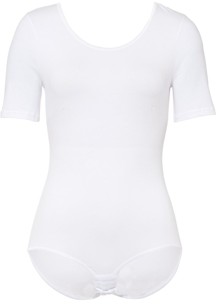 Halbarm Body mit Baumwolle in weiß von vorne - bpc bonprix collection