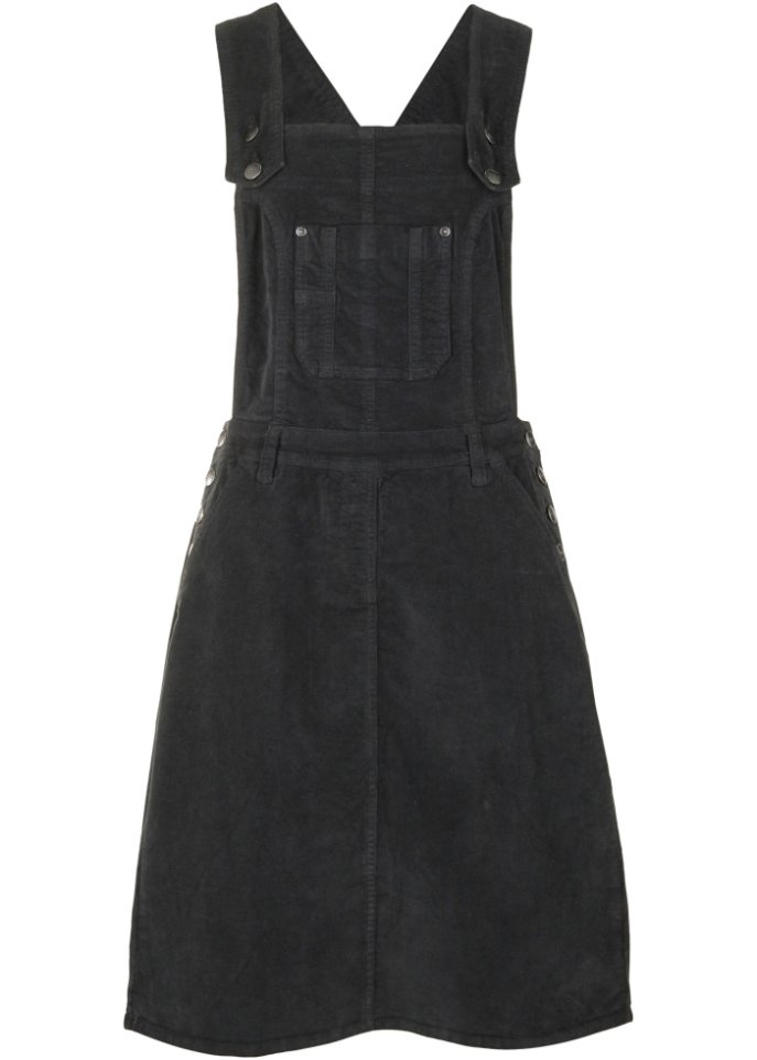 Latzkleid aus Stretch-Baumwoll-Cord, knieumspielend in schwarz von vorne - bpc bonprix collection