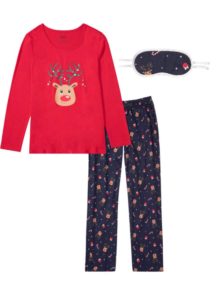 Pyjama mit Schlafmaske in rot von vorne - bpc bonprix collection