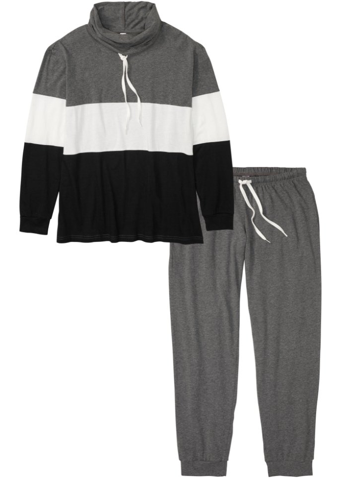 Pyjama mit weicher Baumwolle in grau von vorne - bpc bonprix collection