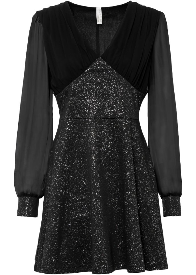 Kleid mit Glitzer in schwarz von vorne - BODYFLIRT boutique