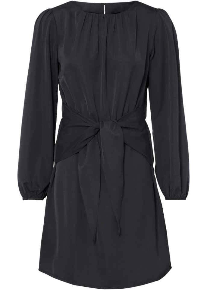 Satin-Kleid in schwarz von vorne - BODYFLIRT