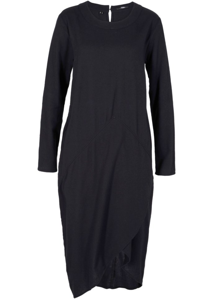 Flanell-Kleid mit Taschen, Midi in schwarz von vorne - bpc bonprix collection