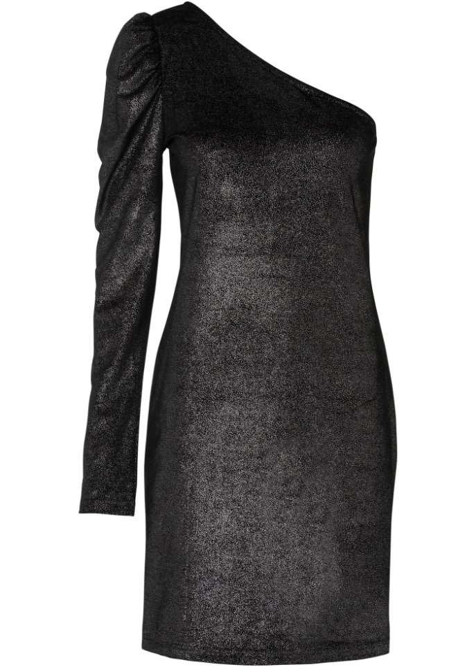 Oneshoulder Glitzer Kleid aus Samt in schwarz von vorne - RAINBOW