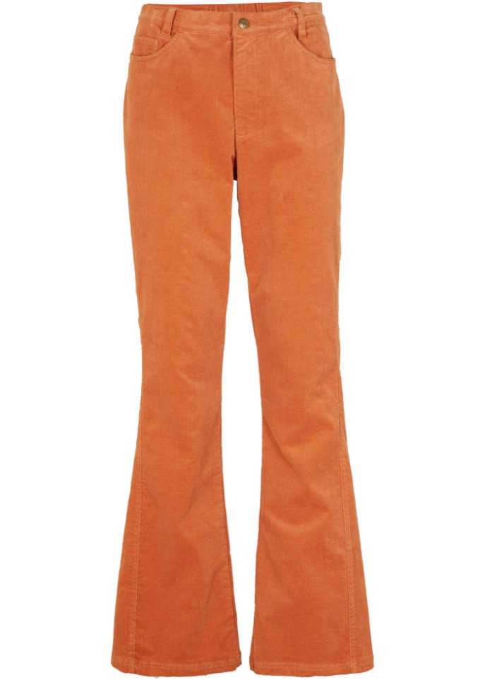 Stretch-Cord-Schlaghose mit High-Waist-Bequembund in orange von vorne - bpc bonprix collection