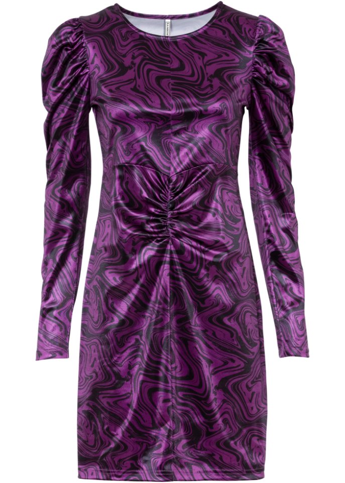 Kleid aus glänzendem Jersey in lila von vorne - RAINBOW