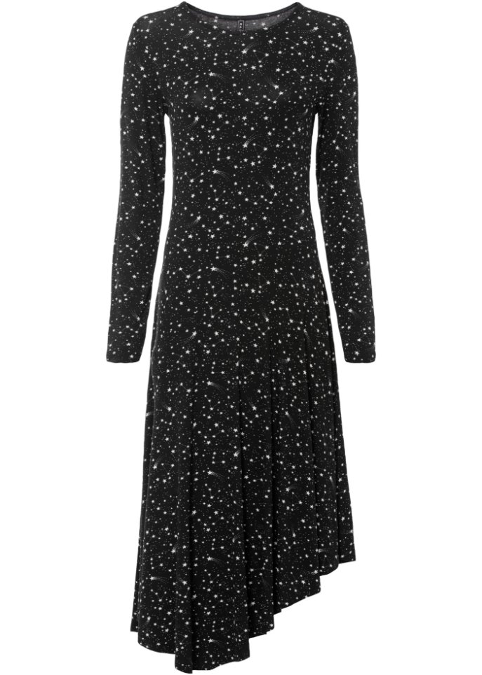 Asymmetrisches Kleid mit Sternenprint in schwarz von vorne - RAINBOW