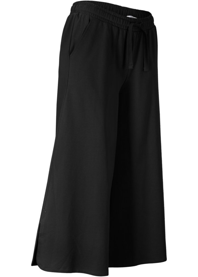 Culotte aus Bio-Baumwolle, wadenlang in schwarz von vorne - bpc bonprix collection