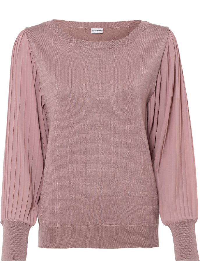 Pullover mit plissierten Ärmeln in rosa von vorne - BODYFLIRT