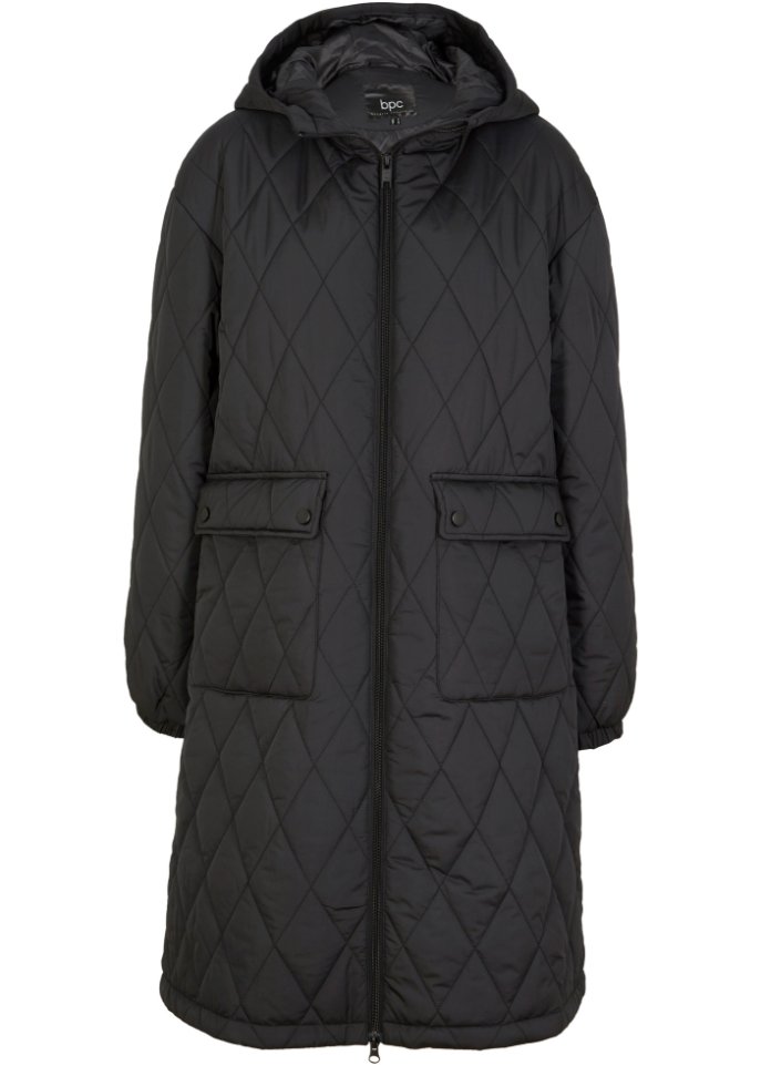 Gesteppter Mantel mit Kapuze in schwarz von vorne - bpc bonprix collection