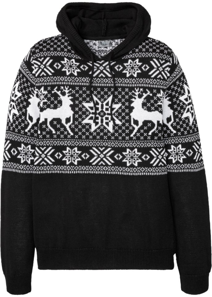 Norweger-Pullover mit Kapuze  in schwarz von vorne - bpc bonprix collection