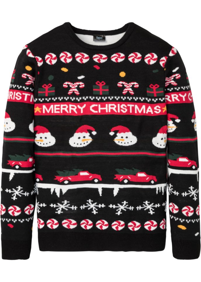 Pullover mit Weihnachtsmotiv in schwarz von vorne - bpc bonprix collection