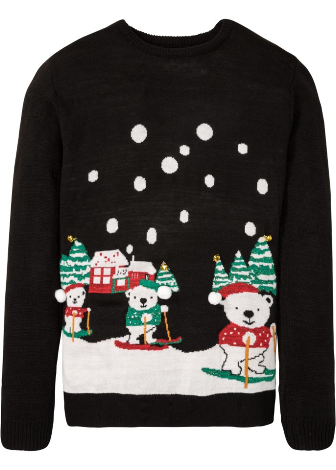 Pullover mit Weihnachtsmotiv in schwarz von vorne - bpc bonprix collection