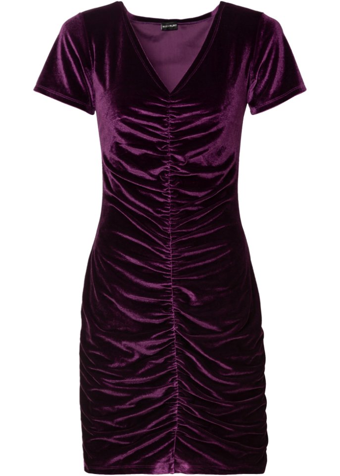 Samt-Kleid mit Raffung in lila von vorne - BODYFLIRT