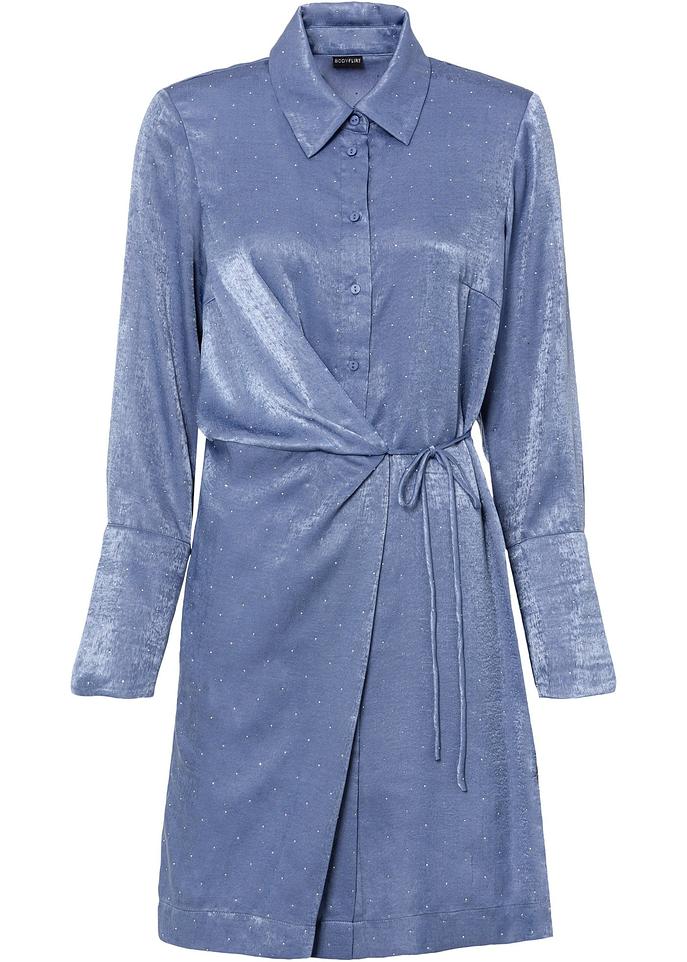 Satin-Kleid mit Glitzereffekt in blau von vorne - BODYFLIRT