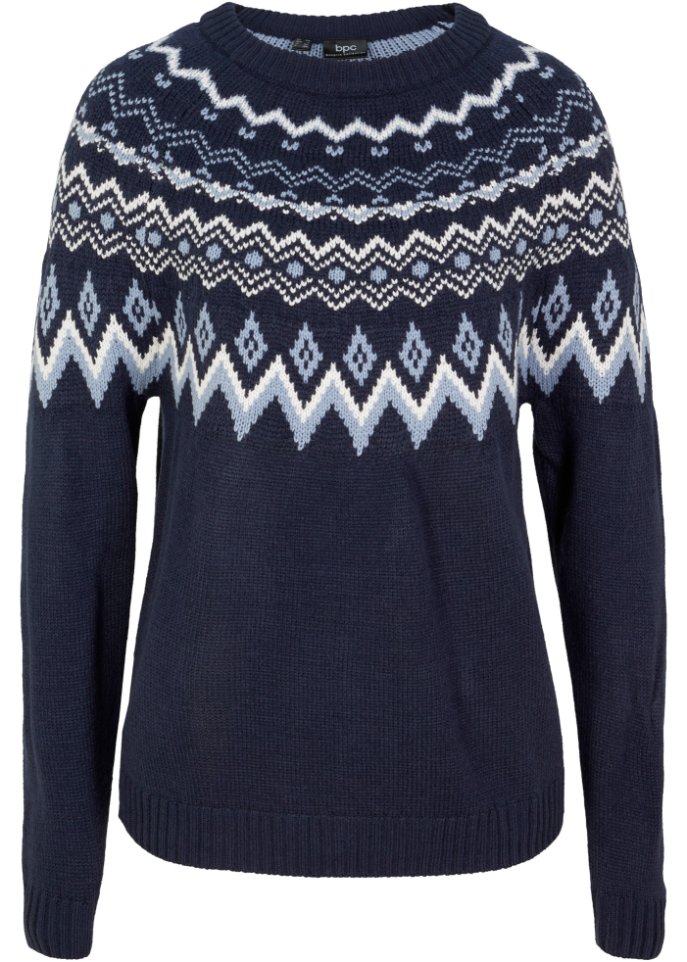Hochgeschlossener Norweger-Pullover in blau von vorne - bpc bonprix collection