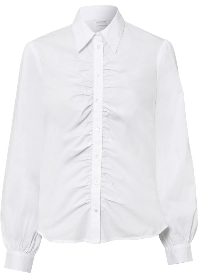 Bluse mit Raffung in weiß von vorne - BODYFLIRT