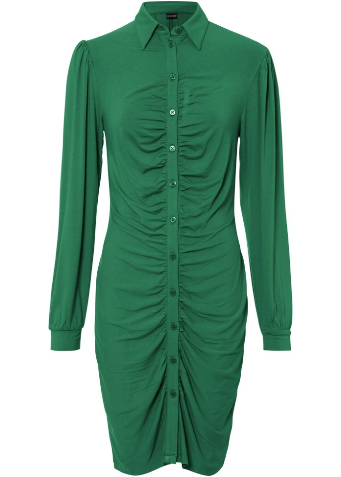Jerseykleid mit Raffung in grün von vorne - BODYFLIRT