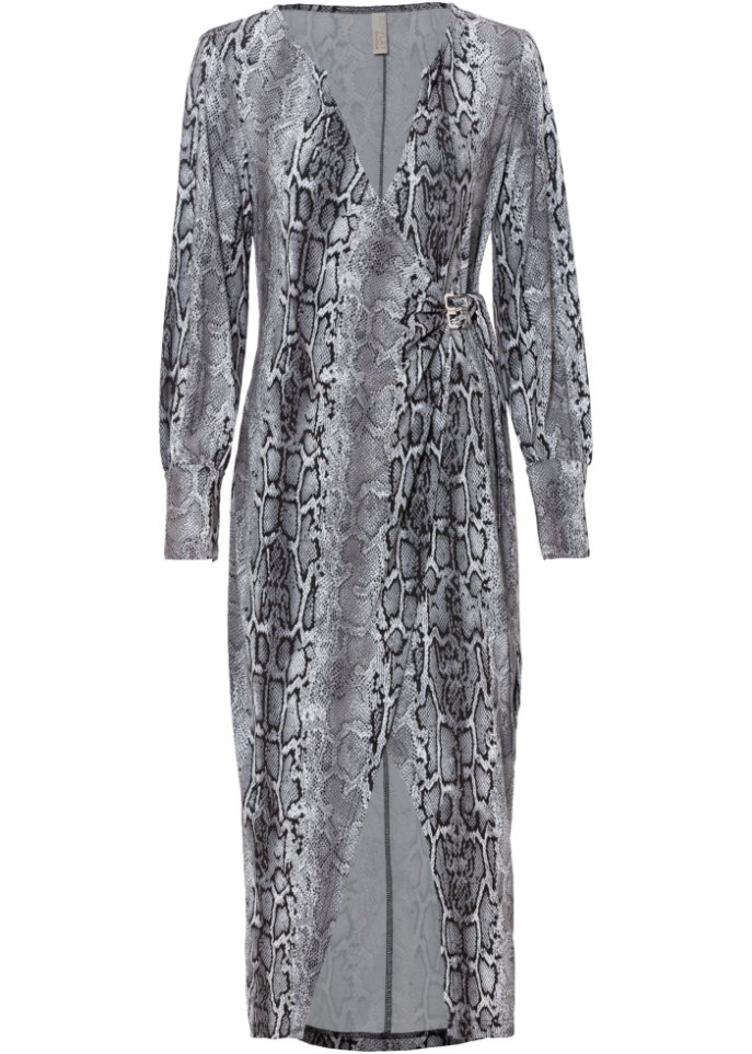 Kleid mit Schlangenprint in grau von vorne - BODYFLIRT boutique