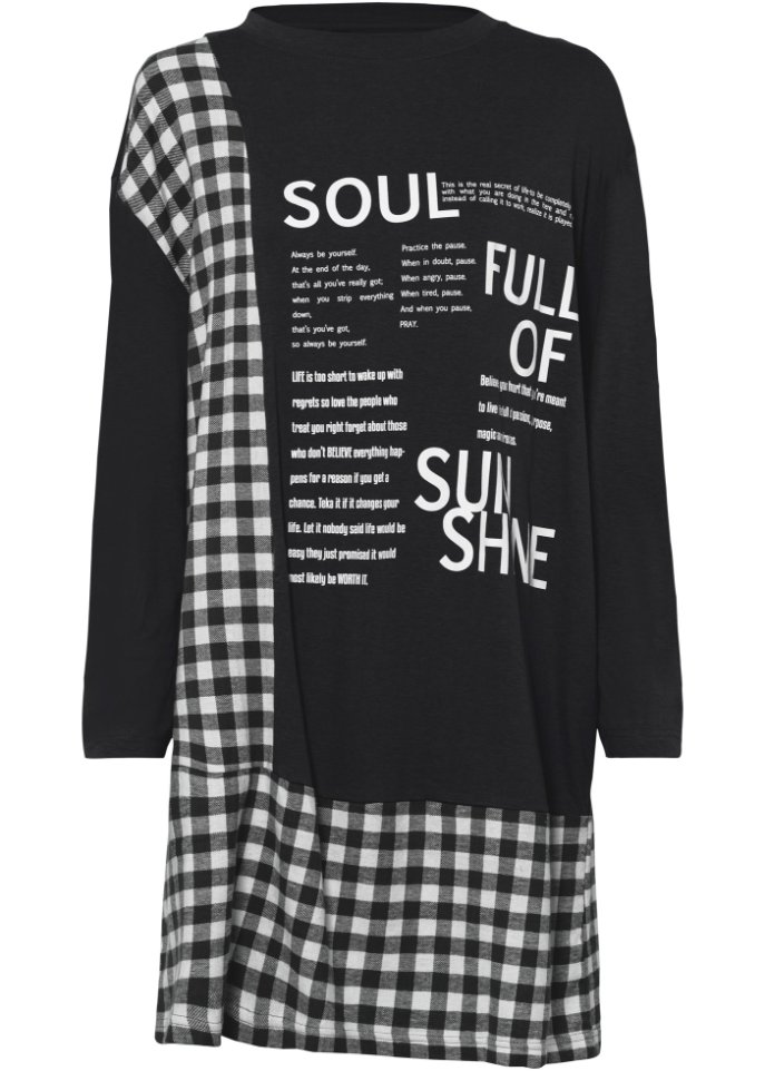 Shirtkleid mit Webeinsatz in schwarz von vorne - RAINBOW