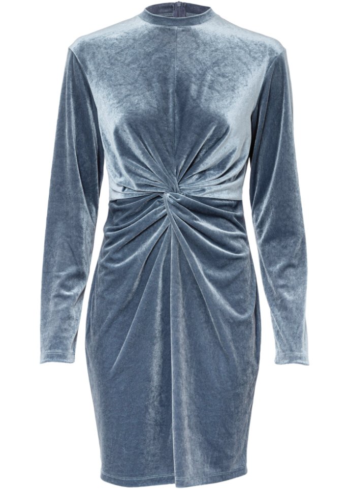Samt-Kleid mit modischem Detail in blau von vorne - RAINBOW
