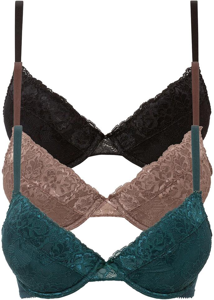 Push up BH mit Bügel (3er Pack) in schwarz von vorne - BODYFLIRT