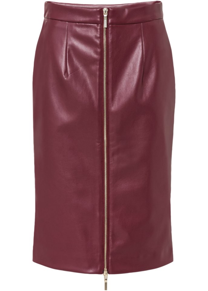 Pencil-Skirt, Leder-Imitat in rot von vorne - BODYFLIRT boutique