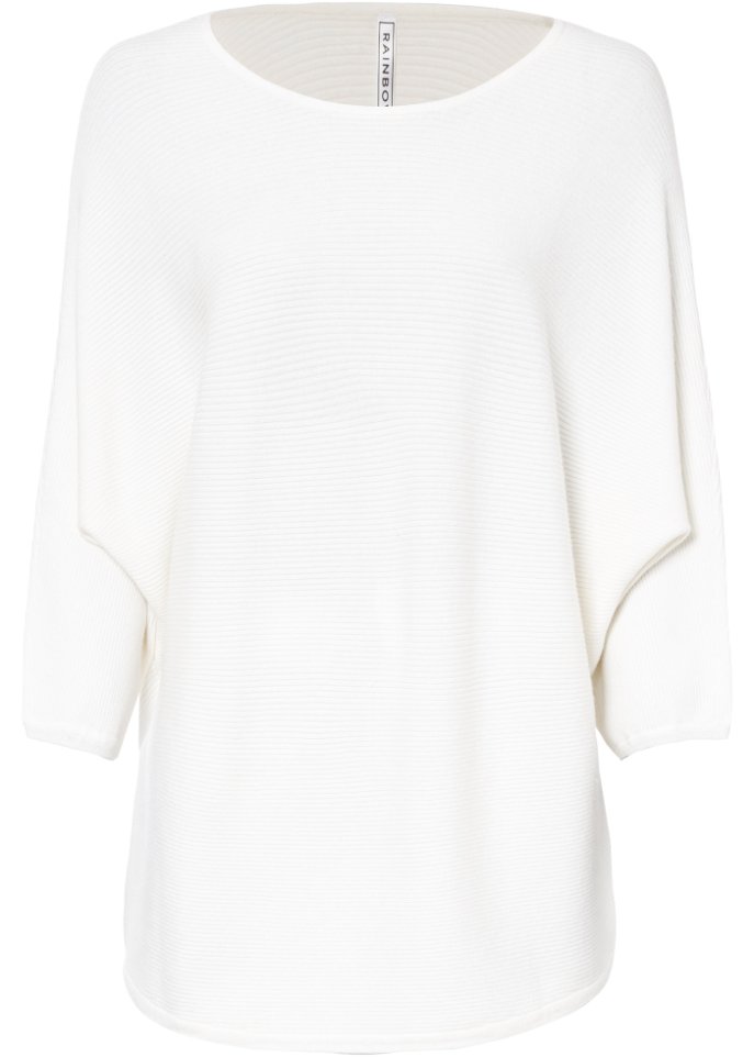 Oversize Ripp-Pullover in weiß von vorne - RAINBOW