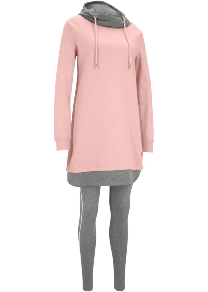 Longsweatshirt mit Leggings (2-tlg. Set) in rosa von vorne - bpc bonprix collection