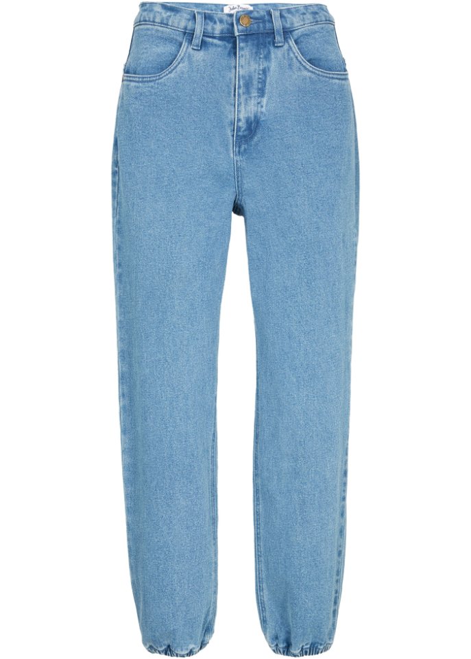 Barrel Stretch-Jeans mit Gummizug am Saum in blau von vorne - John Baner JEANSWEAR