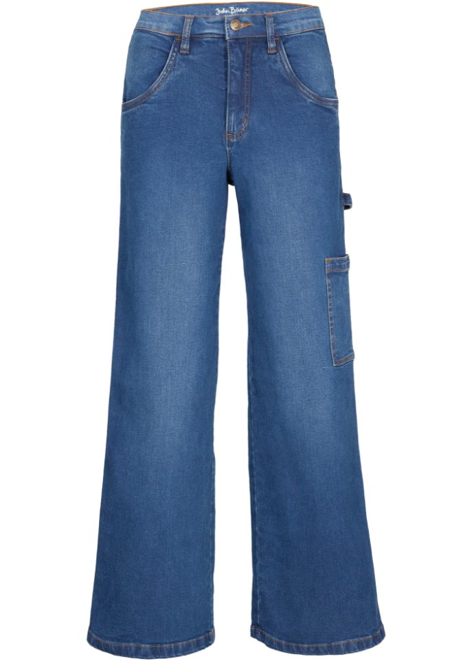 Stretch-Jeans, Workerjeans, Wide, High Rise in blau von vorne - John Baner JEANSWEAR