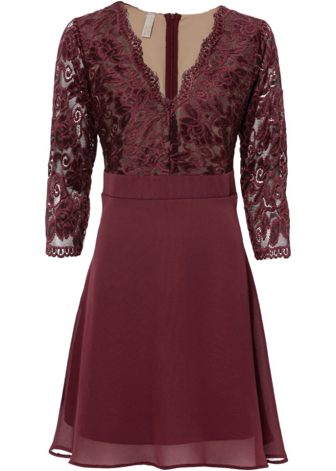 Chiffon-Kleid mit Spitze in rot von vorne - BODYFLIRT boutique