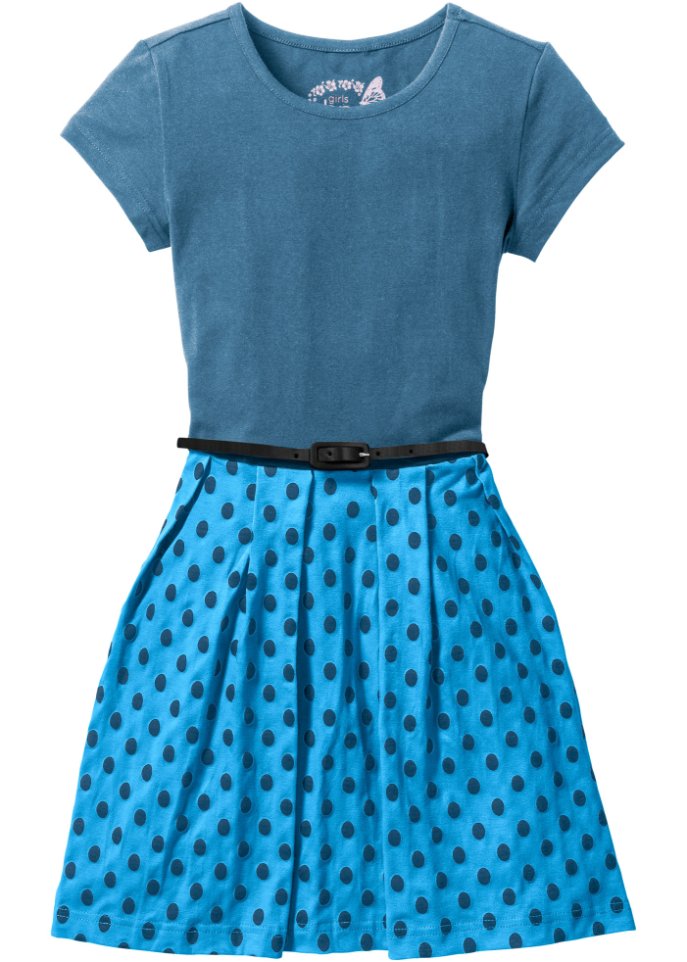 Mädchen Kleid mit Gürtel mit Bio-Baumwolle in petrol von vorne - bpc bonprix collection