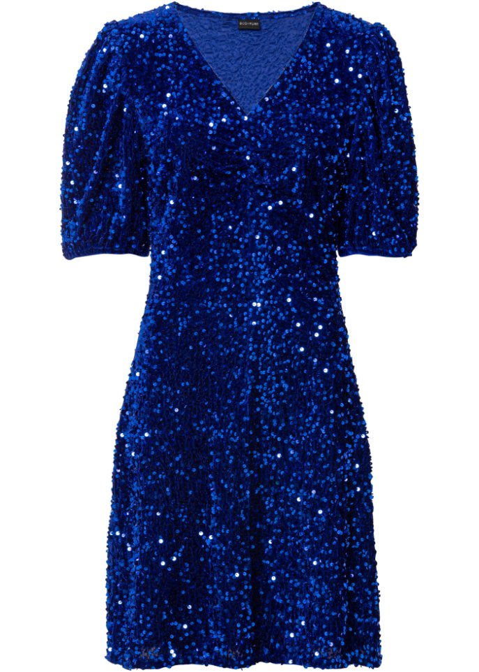 Pailletten-Kleid in blau von vorne - BODYFLIRT