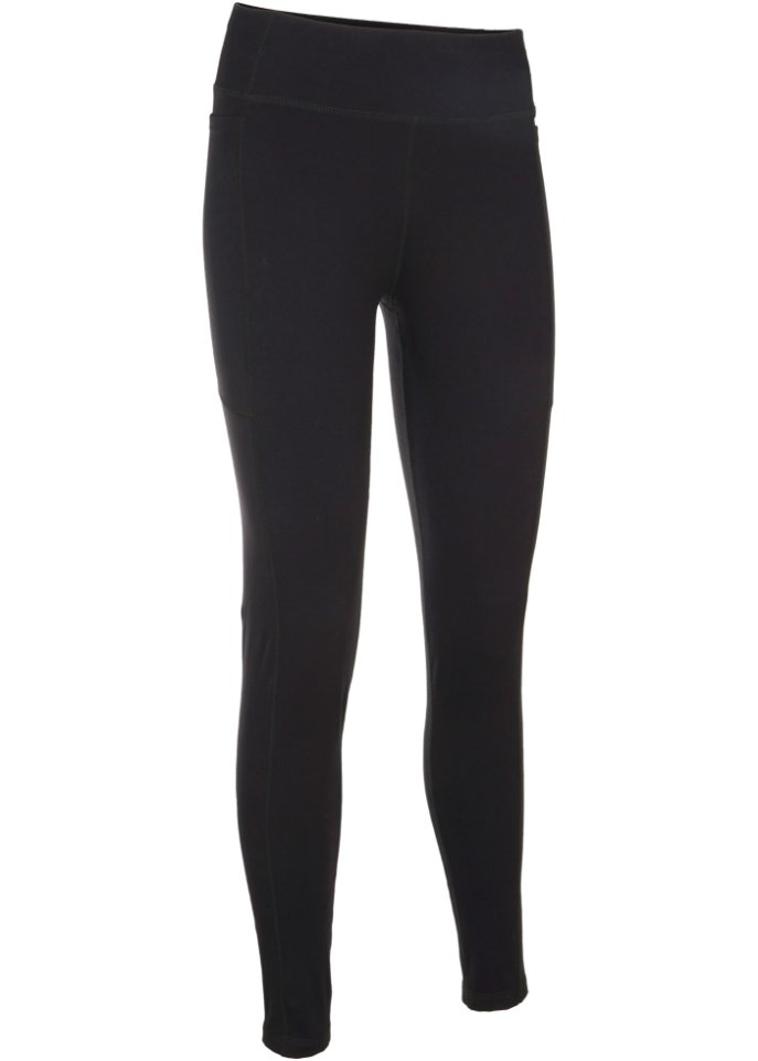 Ultrasofte Sport-Leggings mit seitlichen Taschen, knöchelfrei in schwarz von vorne - bpc bonprix collection