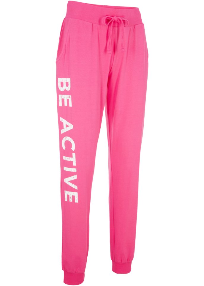 Jogginghose aus Baumwolle mit Druck, Loose Fit in pink von vorne - bpc bonprix collection