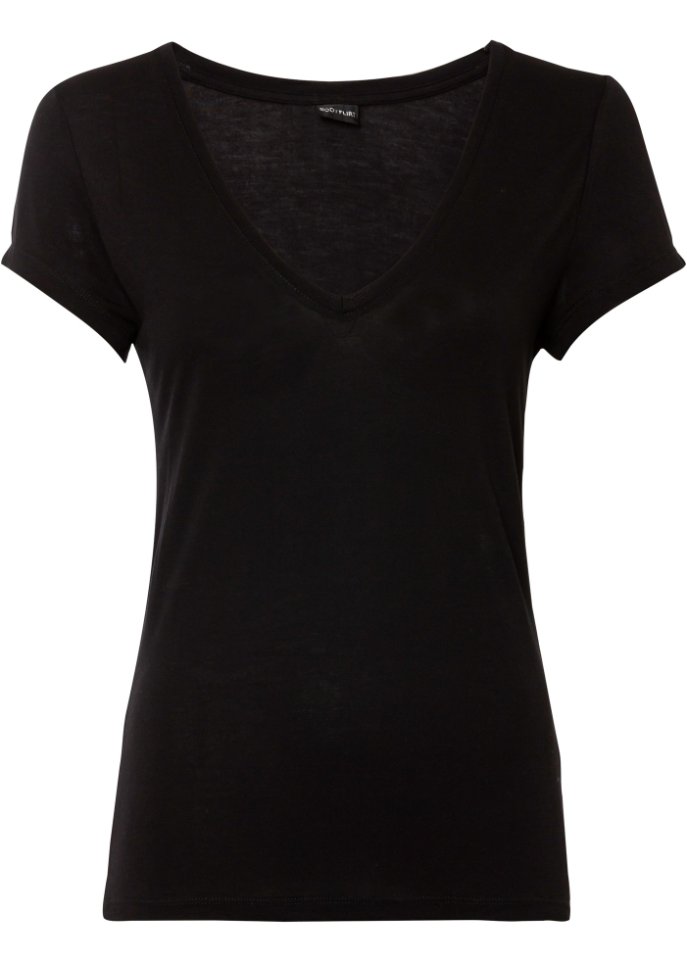 V-Shirt in schwarz von vorne - BODYFLIRT