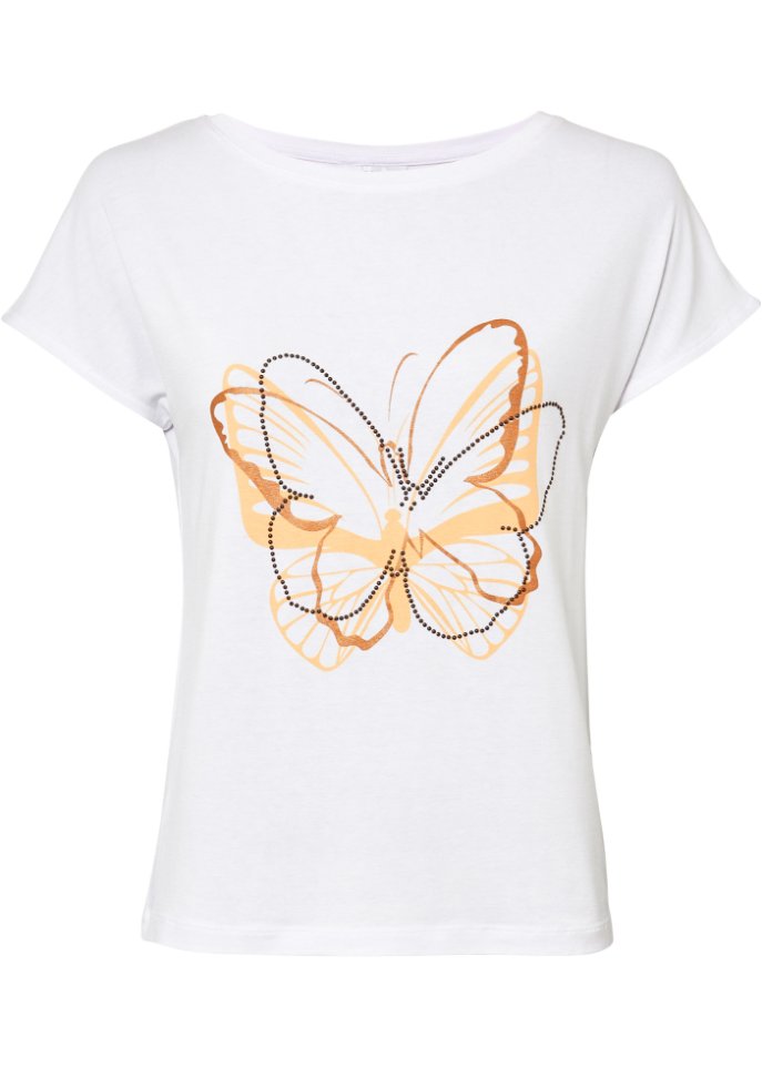 Shirt mit Schmetterlingsdruck in weiß von vorne - BODYFLIRT