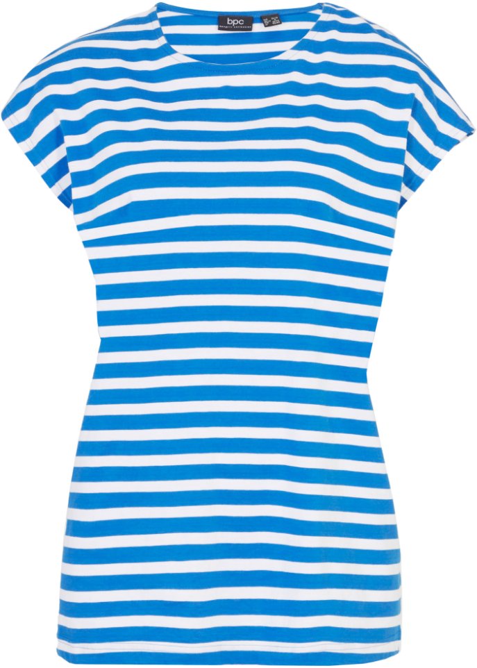 Gestreiftes Baumwoll-Shirt in blau von vorne - bpc bonprix collection